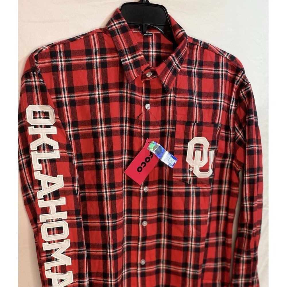 NWT Men's FOCO‎ NCAA Oklahoma Sooners Plaid Long Sleeve Flannel Shirt Sz Small